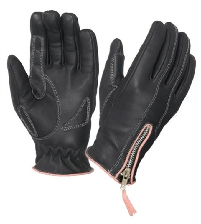 Women's Leather Motorcycle Gloves - Pink Trim