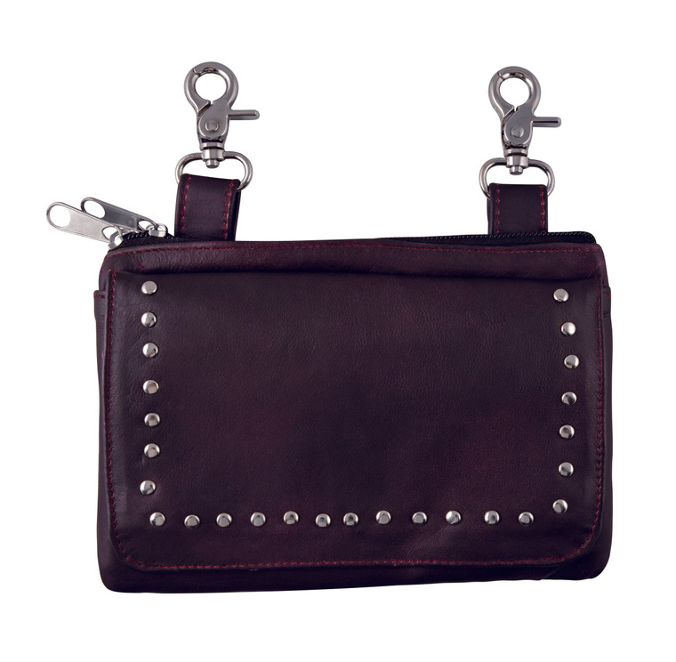 Purple Biker Leather Hip Bag with genuine distressed leather and studded accents Purple Biker Leather Hip Bag with genuine distressed leather and studded accents