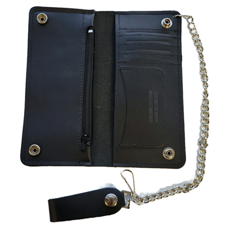 Men's Biker Black Leather Chain Wallet w/ Card Organizer, 8'' XL