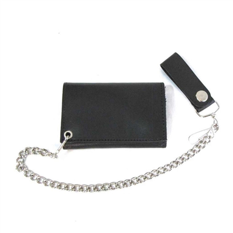 Black Genuine Leather Biker Chain Wallet With Hidden Snaps