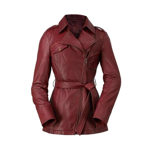 Women's Mid‑Length Red Leather Jacket | Whet Blu Red Belted Jacket