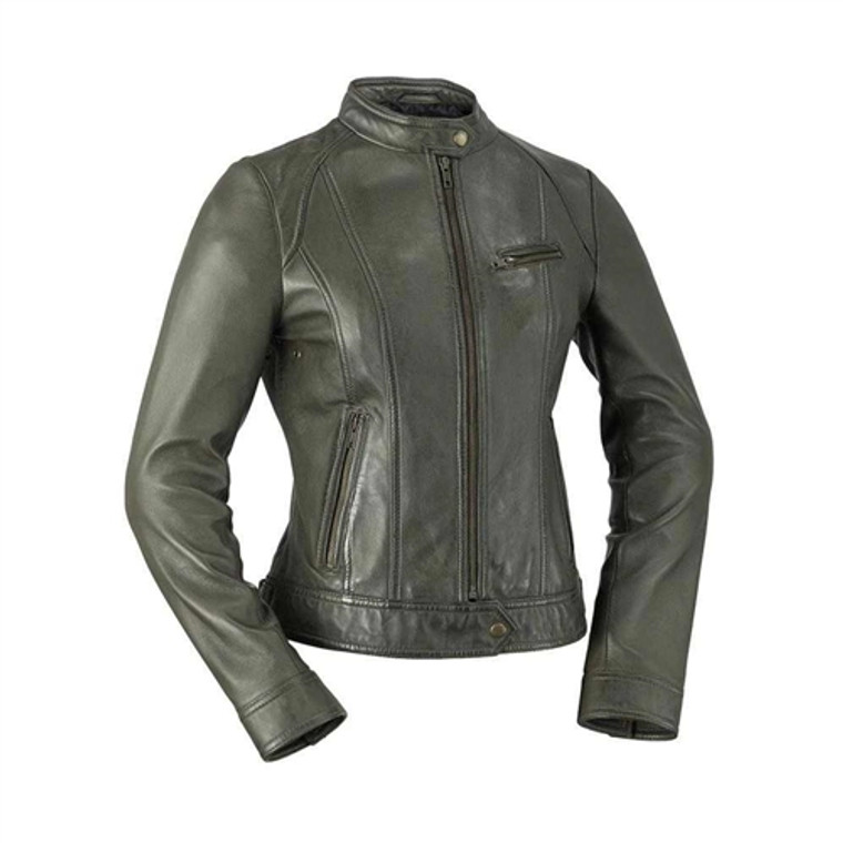 Whet Blu Women's Lightweight Lambskin Racer Jacket, Army Green