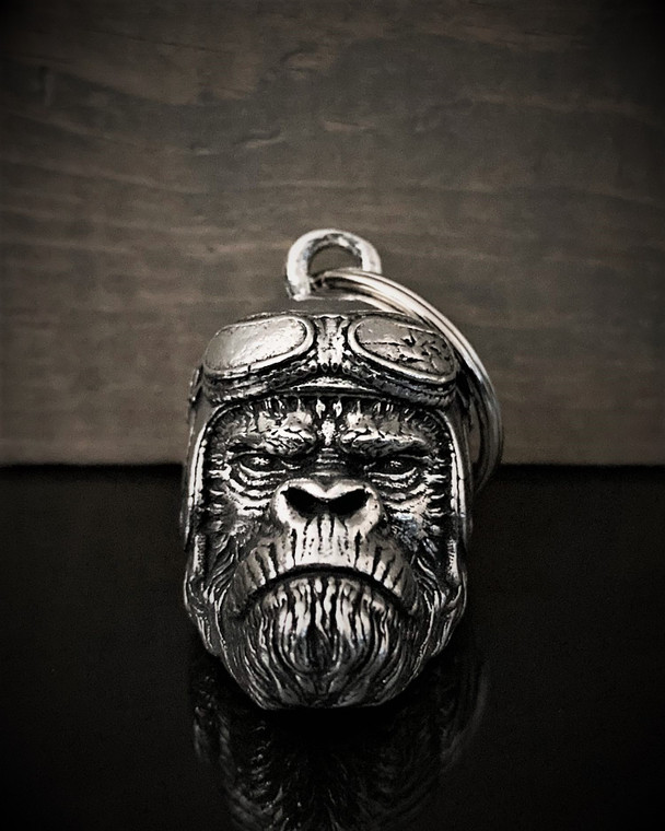 USA-made 3D pewter gorilla motorcycle guardian bell with detailed face and helmet design USA-made 3D pewter gorilla motorcycle guardian bell with detailed face and helmet design
