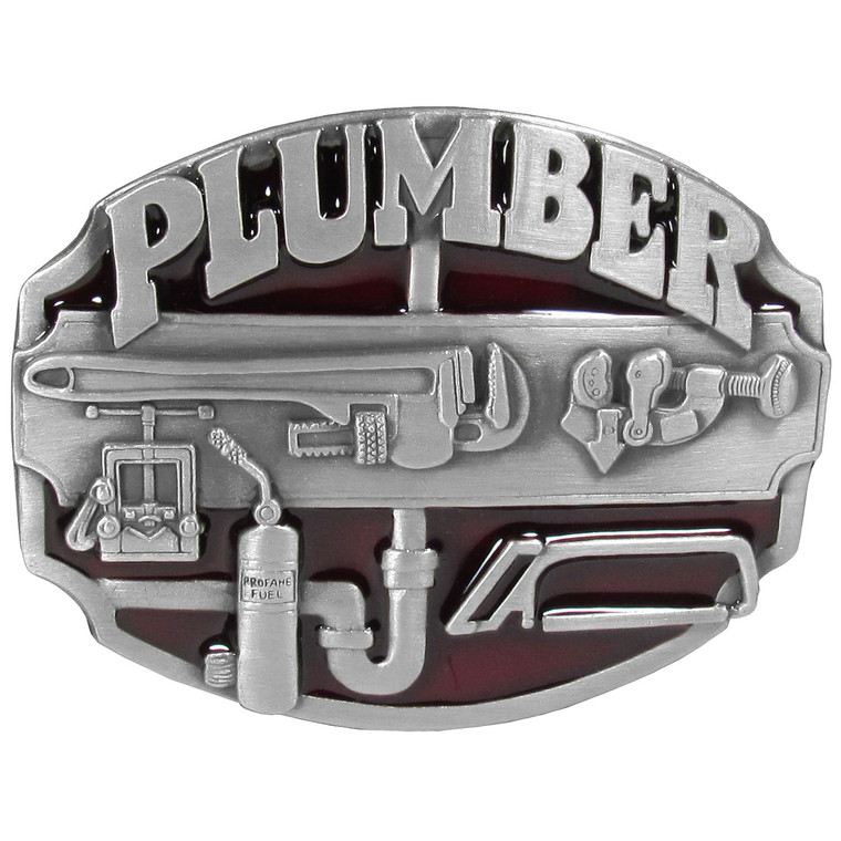 Plumber Belt Buckle w/ Red Enamel
