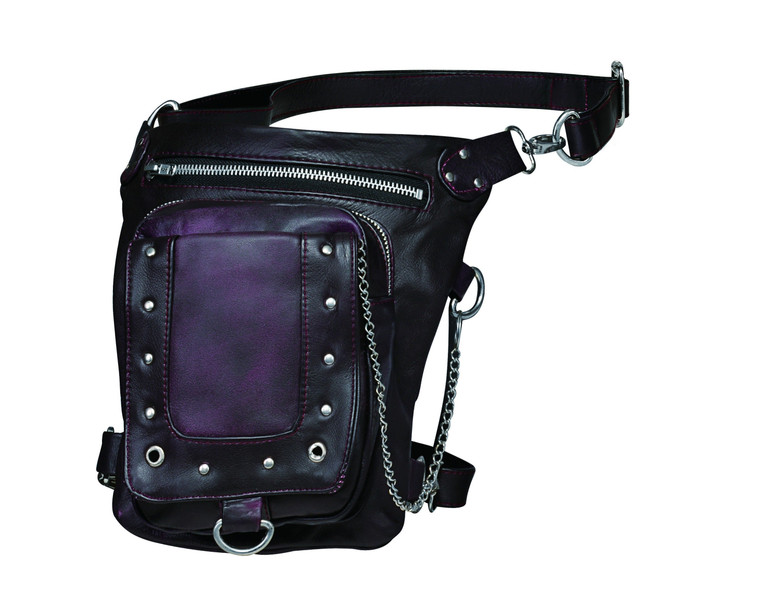 Ladies Distressed Purple Leather Thigh Bag w/ Concealed Carry