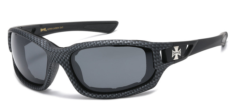 Carbon Wide Lens Padded Biker Sunglasses – Carbon Fiber-Inspired Frame with Foam Padding for Comfort
