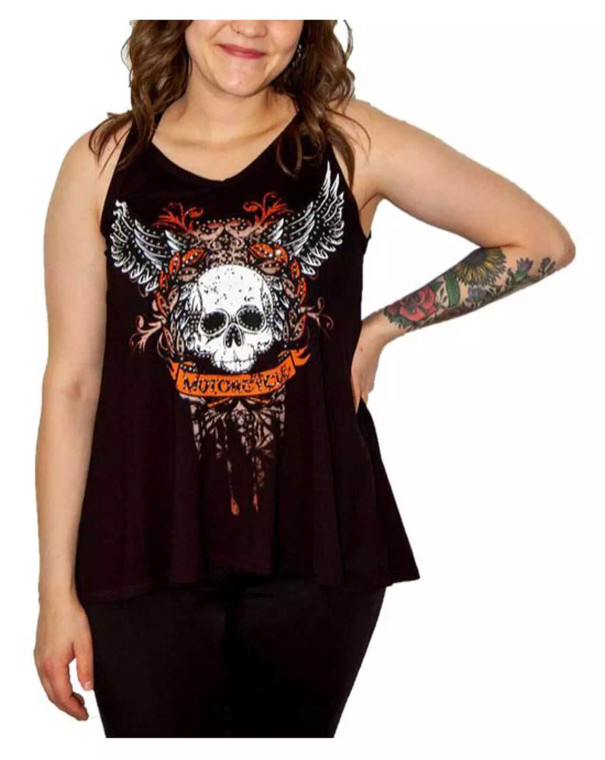 Liberty Wear Rhinestone Freedom Skull Biker Tank with rhinestone-studded skull and wings design