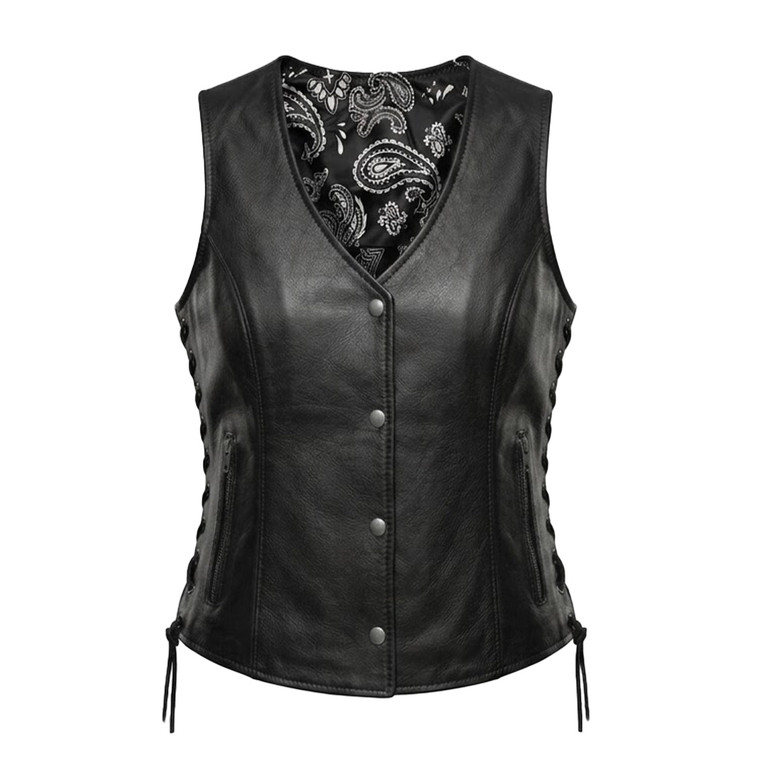 Unik Women's Paisley Lined Leather Motorcycle Vest