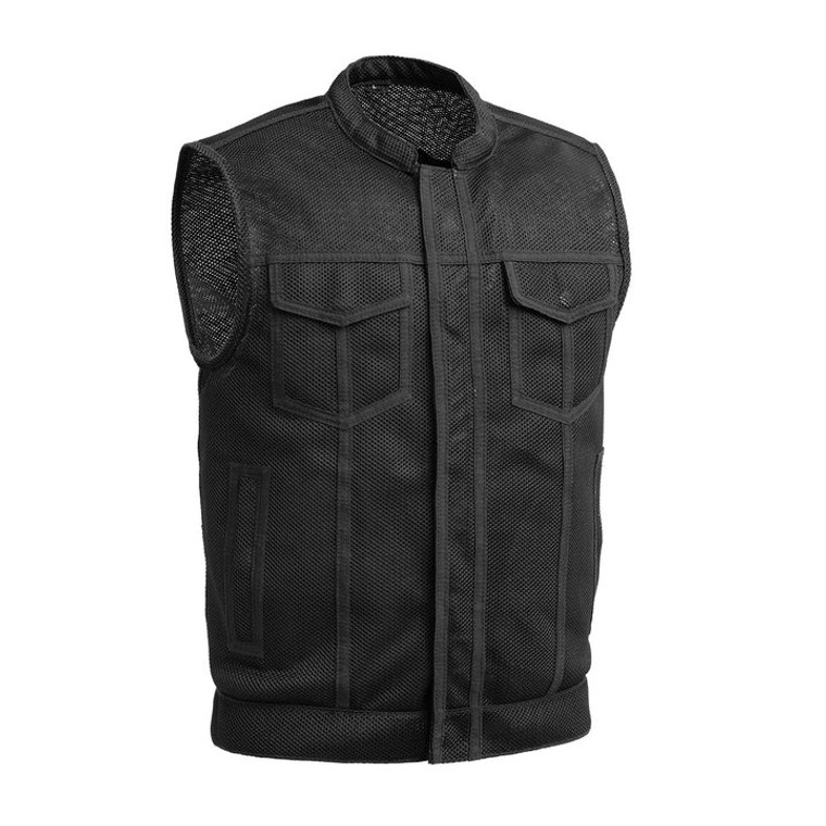 Unik Full Mesh Motorcycle Vest with Concealed Carry Pockets and Zipper-Snap Front Closure