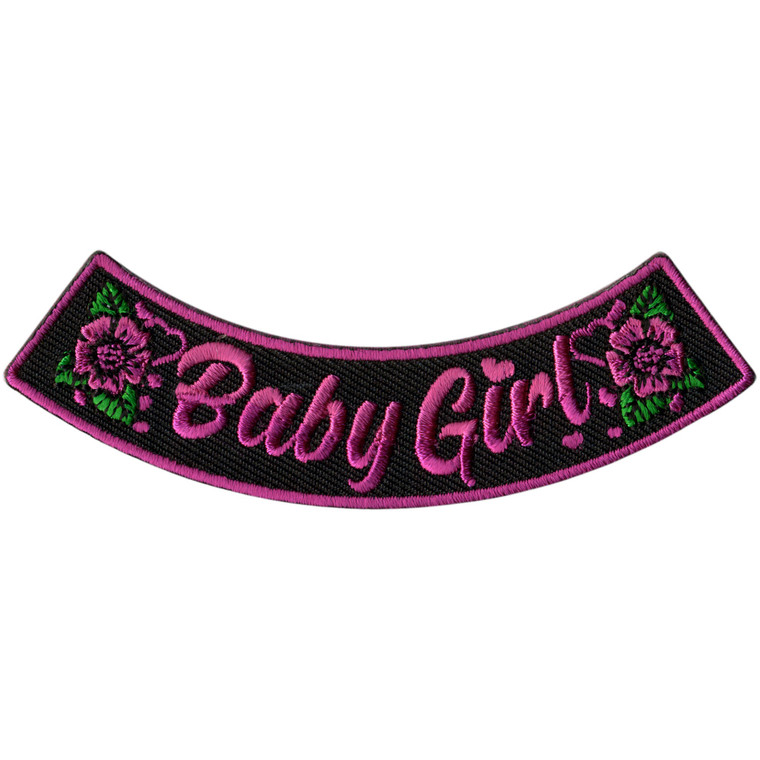 Baby girl rocker style patch pink black flowers Hot Leathers