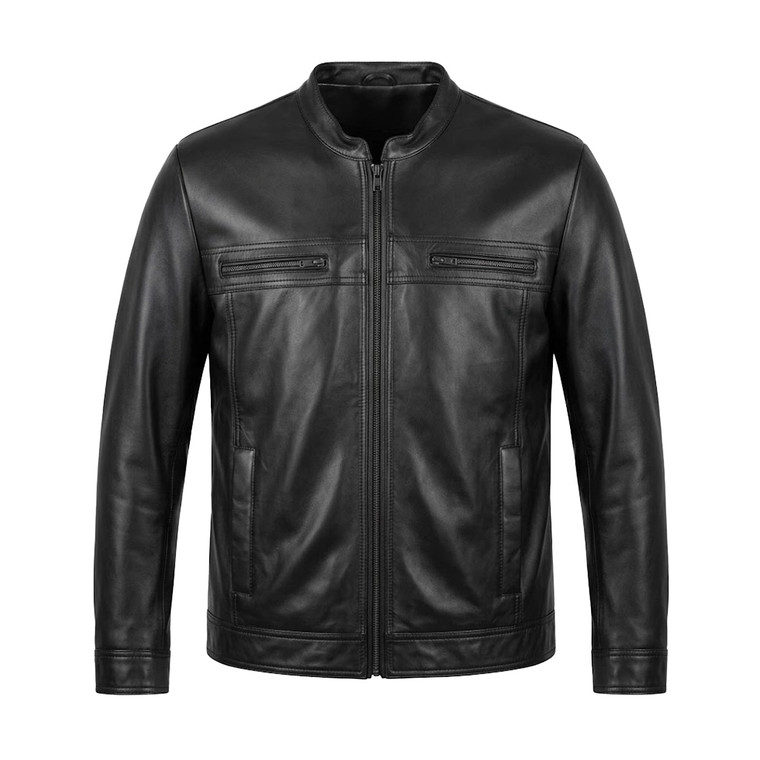 UNIK men’s lightweight leather motorcycle jacket front view