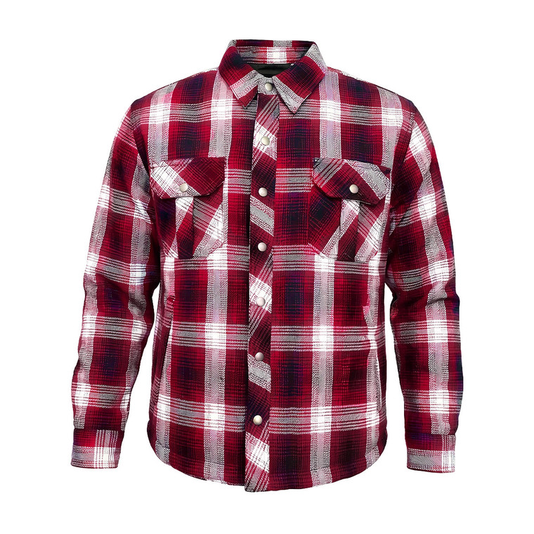 Unik red and white Kevlar motorcycle flannel shirt with armor for biker riding gear