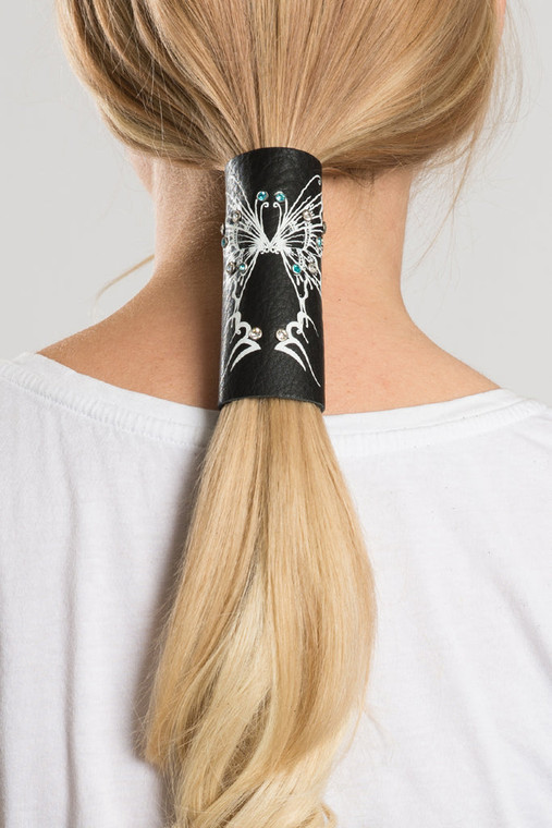 Hair Glove Tribal Butterfly Leather Biker Hair Glove 4-Inch