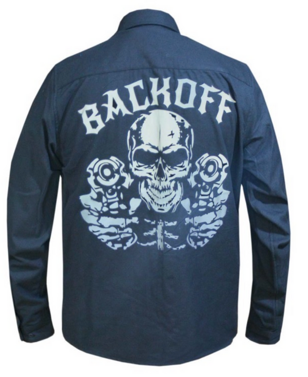 Mens Reflective Backoff Skull Long Sleeve Biker Flannel Shirt