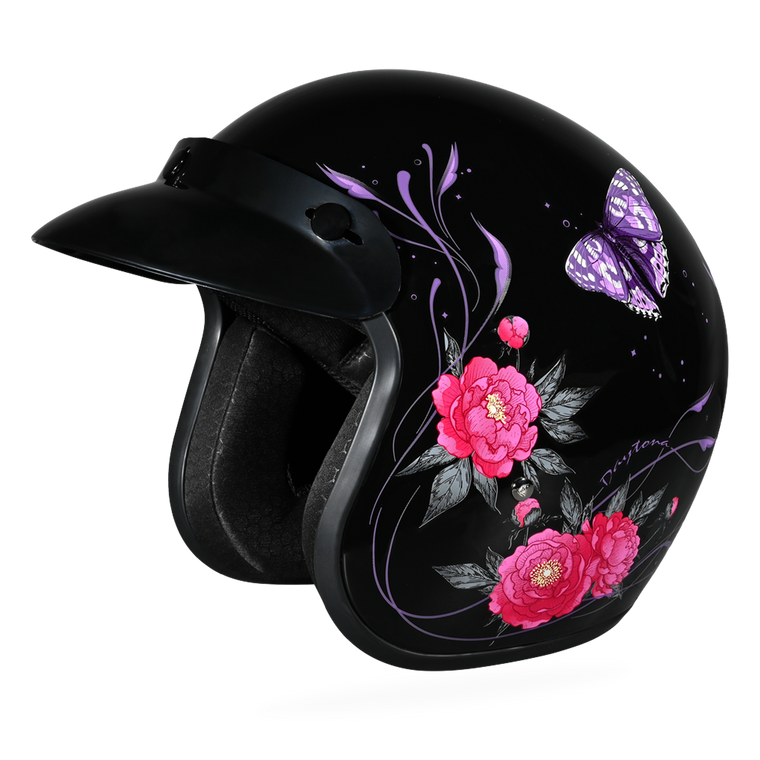 daytona butterfly cruiser motorcycle helmet with purple pink floral graphics