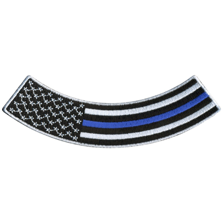 Small Thin Blue Line Flag Patch, Bottom Rocker Biker Patches