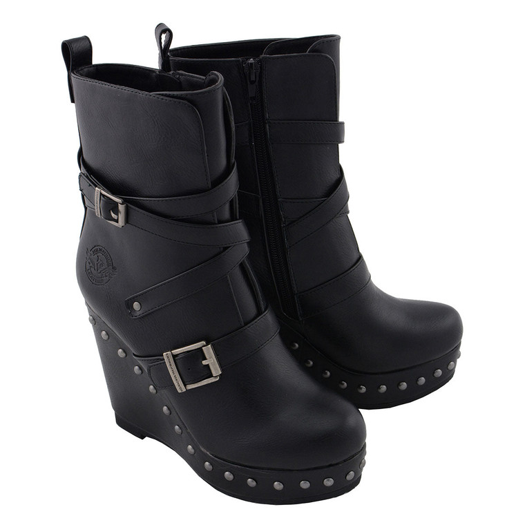 Milwaukee ladies platform heel biker boots for women