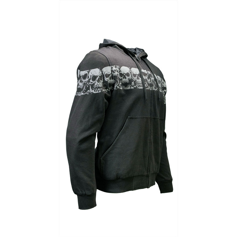 Milwaukee Leather men's armored motorcycle hoodie with reflective skull graphics front view