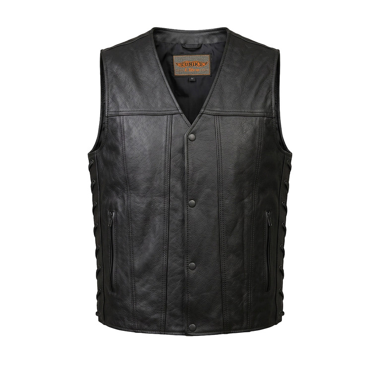 UNIK men's leather motorcycle vest with adjustable side laces