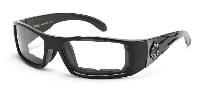 Silver Flame Clear Padded Biker Glasses with UV400 protection from Choppers