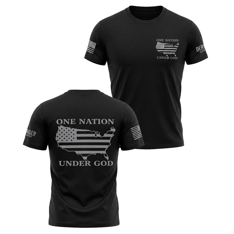 Front view of black One Nation Under God reflective biker shirt