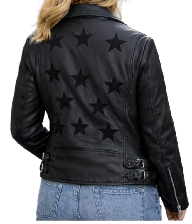 Unik Women's Reflective Star Leather Motorcycle Jacket