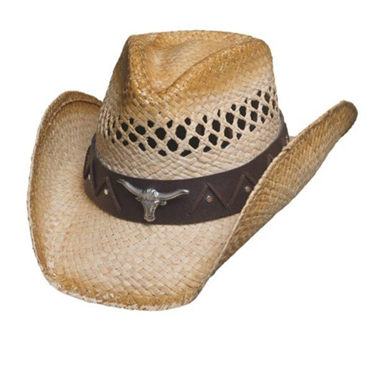 Bullhide Texas Ranch Straw Cowboy Hat with Ventilated Crown and Steer Concho