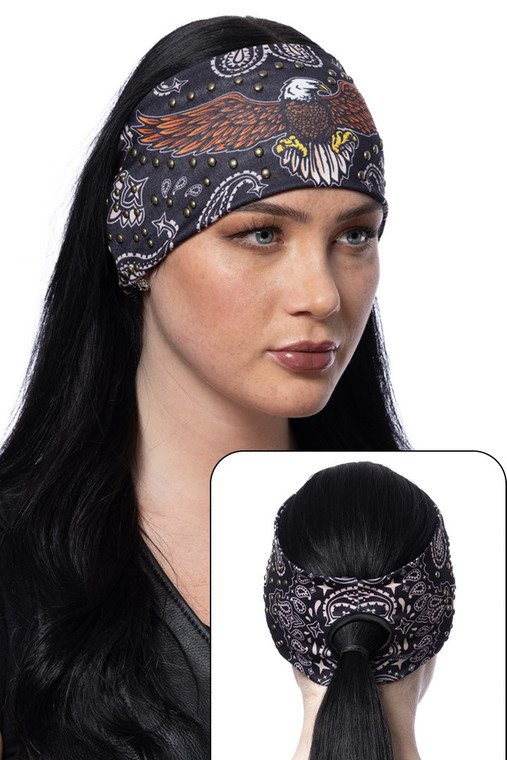 Hair Glove studded eagle paisley biker ponytail headband
