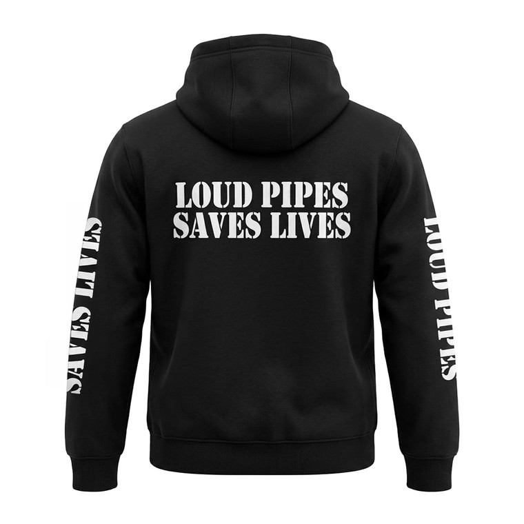 Unik men's Loud Pipes Save Lives reflective motorcycle hoodie