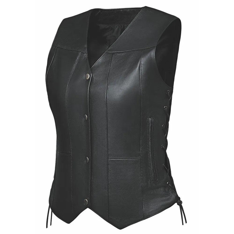 Unik women's leather motorcycle vest with concealed carry