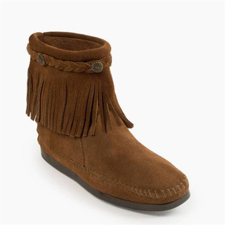 Minnetonka Moccasin Fringe Boots - Dusty Brown Hi Top Suede