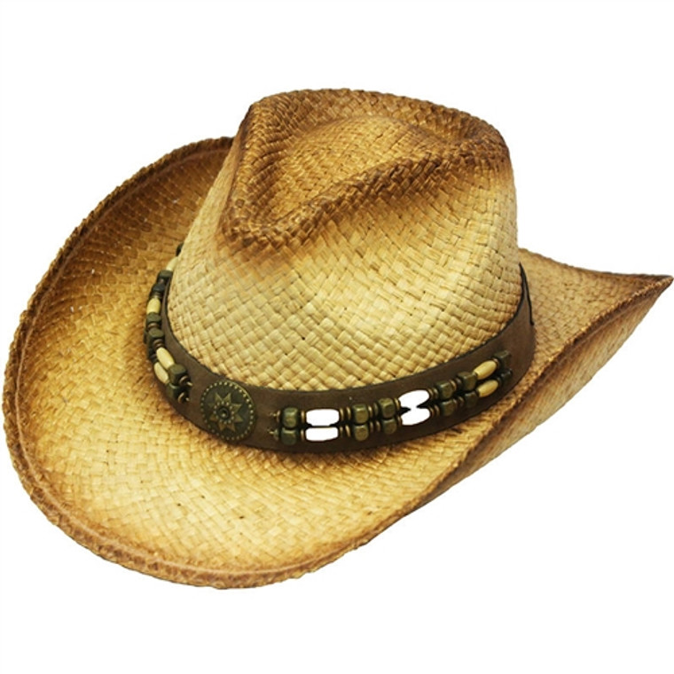 Henschel Straw Cowboy Hat: Beaded Band Western