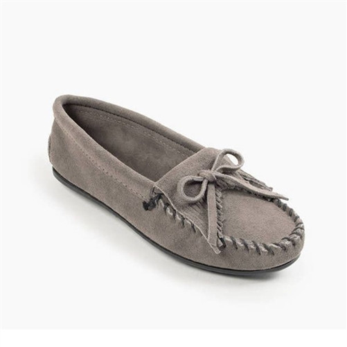 Clearance: Women's Gray Suede Kilty Minnetonka Moccasins | Leather