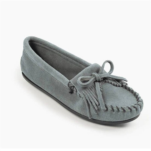 Clearance – Womens Blue Suede Minnetonka Moccasins with Padded