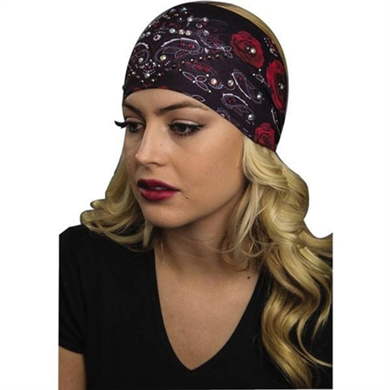 Bling Rose Paisley Biker Headband rhinestone rose paisley design Hair Glove Bling Rose Paisley Biker Headband rhinestone rose paisley design Hair Glove