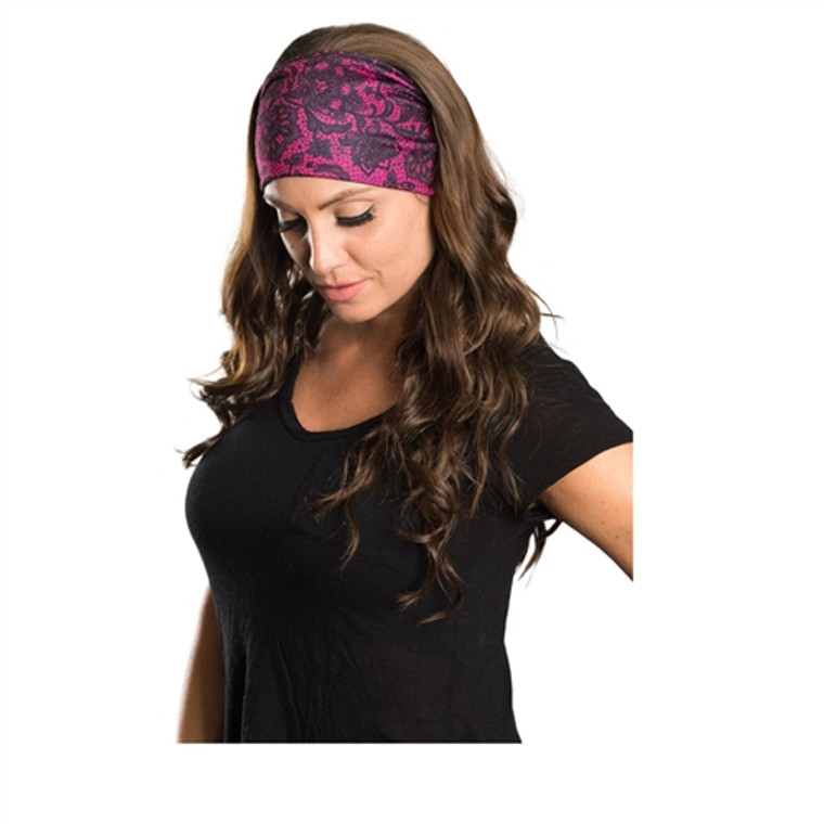 Pink Lace Roses Biker Headband by Hair Glove