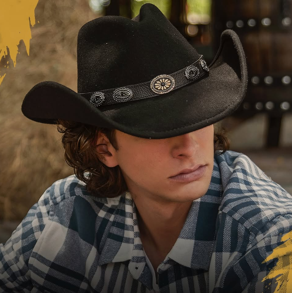 premium cowboy hats including leather, straw, wool