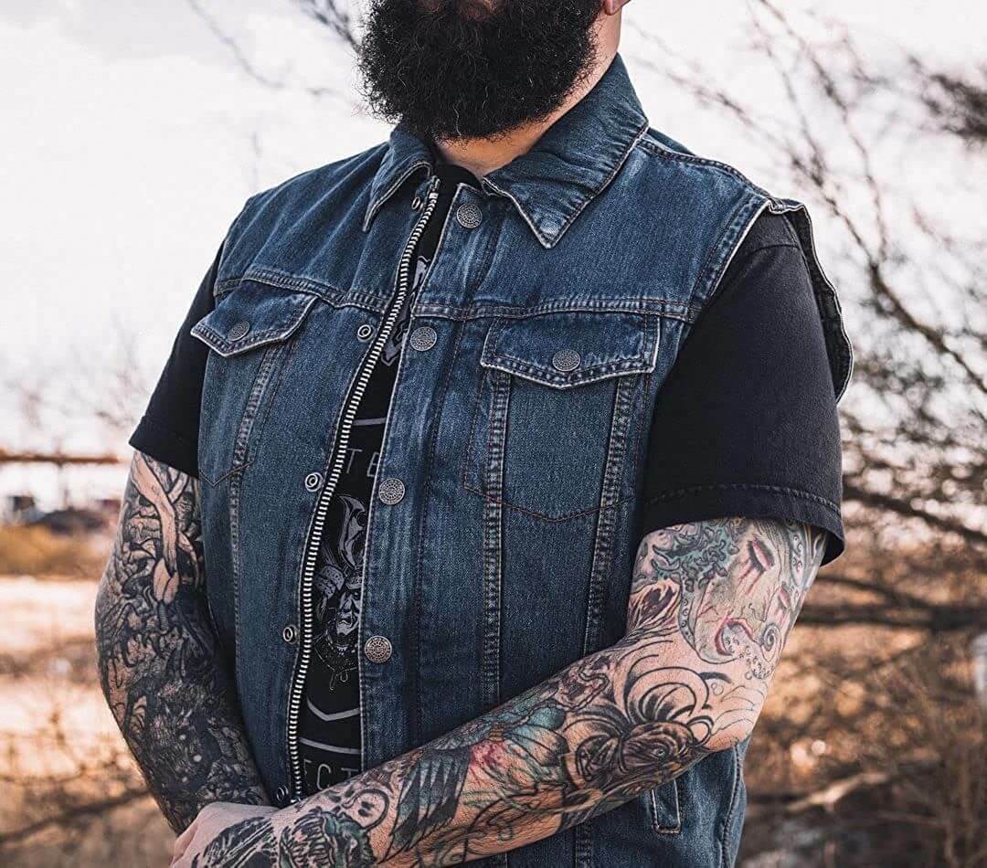 men's denim motorcycle vests