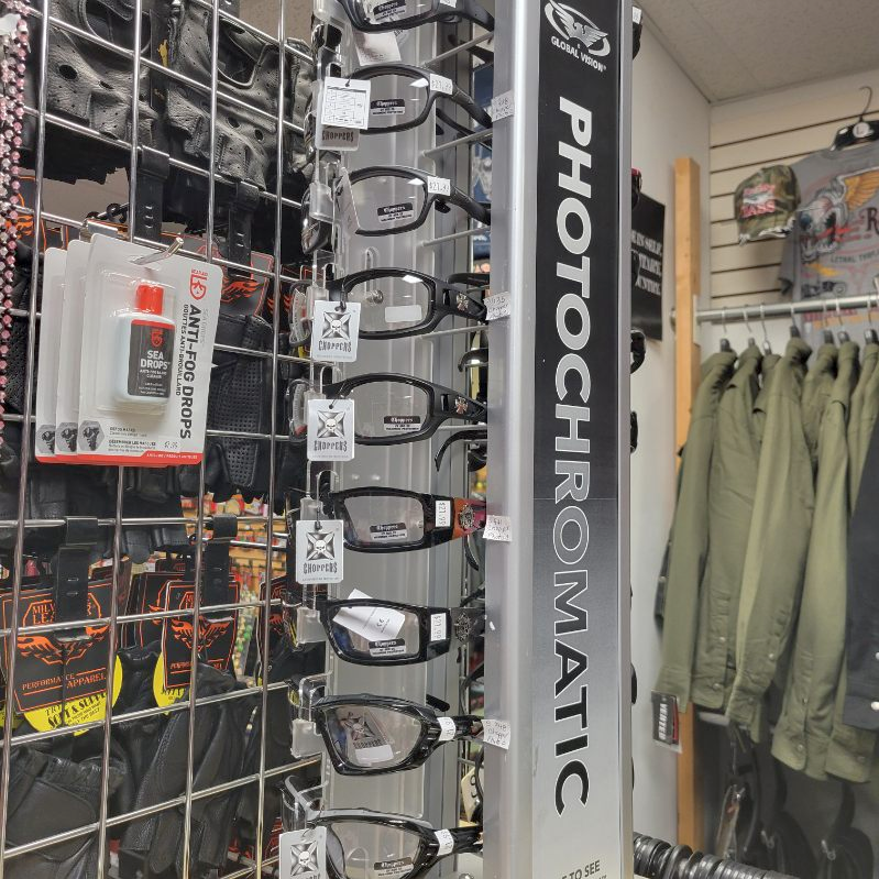 Photochromic transition lens motorcycle glasses changing from clear to smoke tint