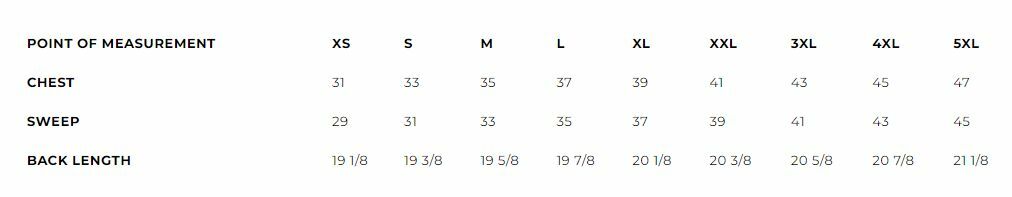 Trinity vest sizing