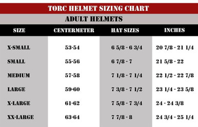 torc helmet size chart