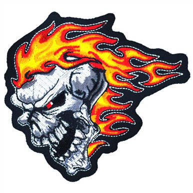 Flaming Skeleton Motorcycle Patch - Iron-On Embroidered Skull Design For Biker Vest & Jacket