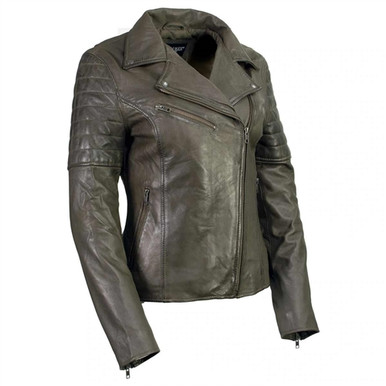 Ladies Olive Green Milwaukee Leather Moto Fashion Jacket - Leather