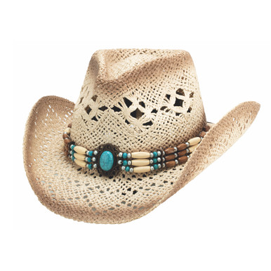 Bullhide Vented Straw Western Hat with Turquoise Beaded Band
