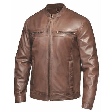 Lightweight Brown Leather Moto Jacket | Men's Brown Leather Riding