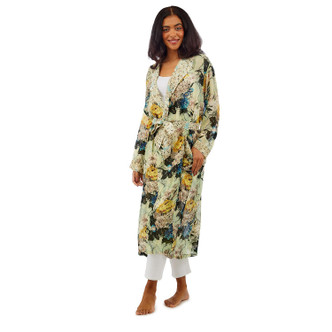Winter Lily Print Earth Green Robe Gown