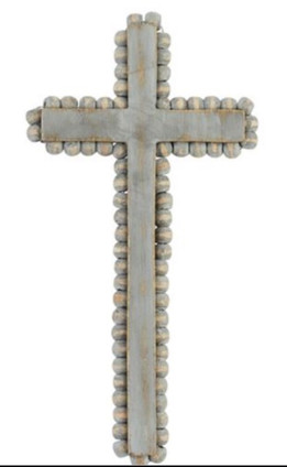 Medium Beaded Wood Cross - Gray