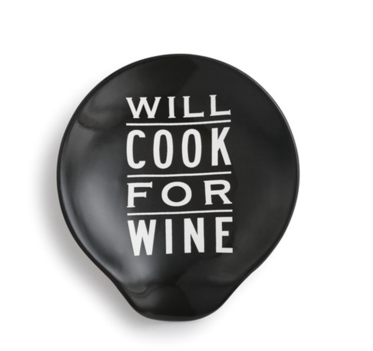 Will Cook for Wine Ceramic Spoon Rest