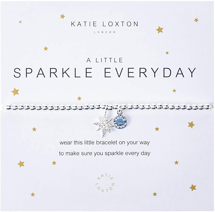 This bracelet features a hardboard card with title, "A Little Sparkle Everyday" and sentiment that reads, "wear this little bracelet on your way to make sure you sparkle every day"