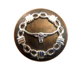 Longhorn Steer Barb Wire Barbwire Concho - Copper  & Bright Silver 1 1/2" westerncanteens.com front